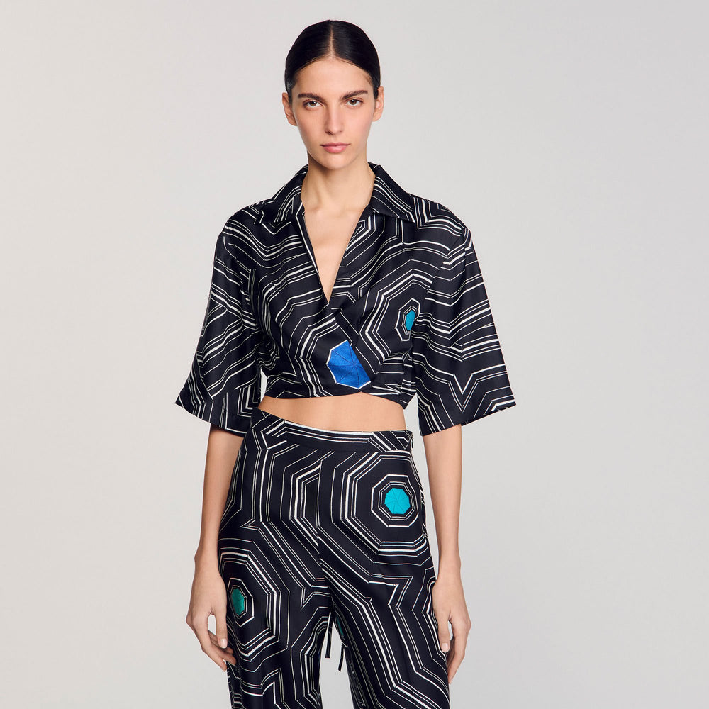 Sandro / Spiral-motif silk shirt Black