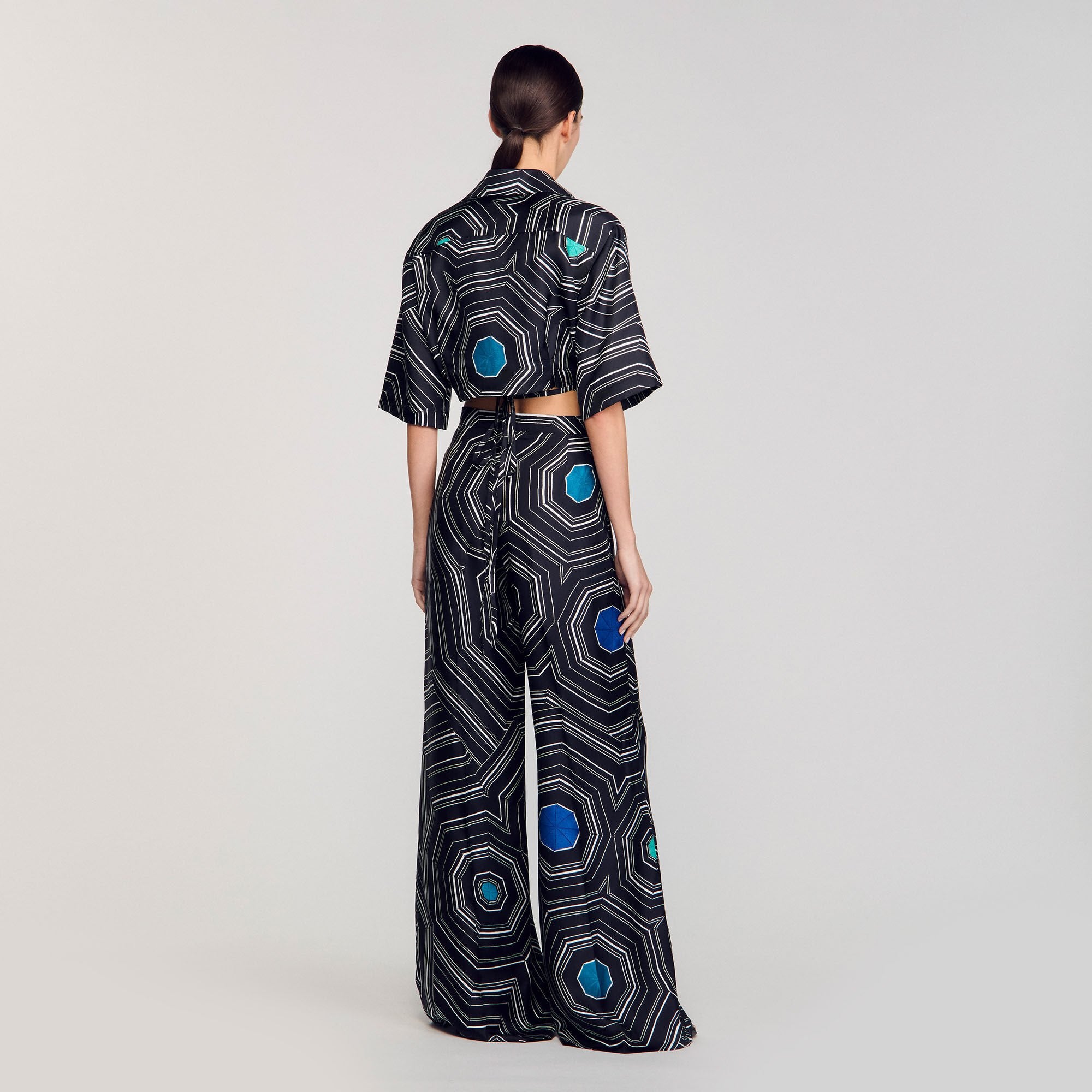 Sandro / Spiral-motif silk shirt Black