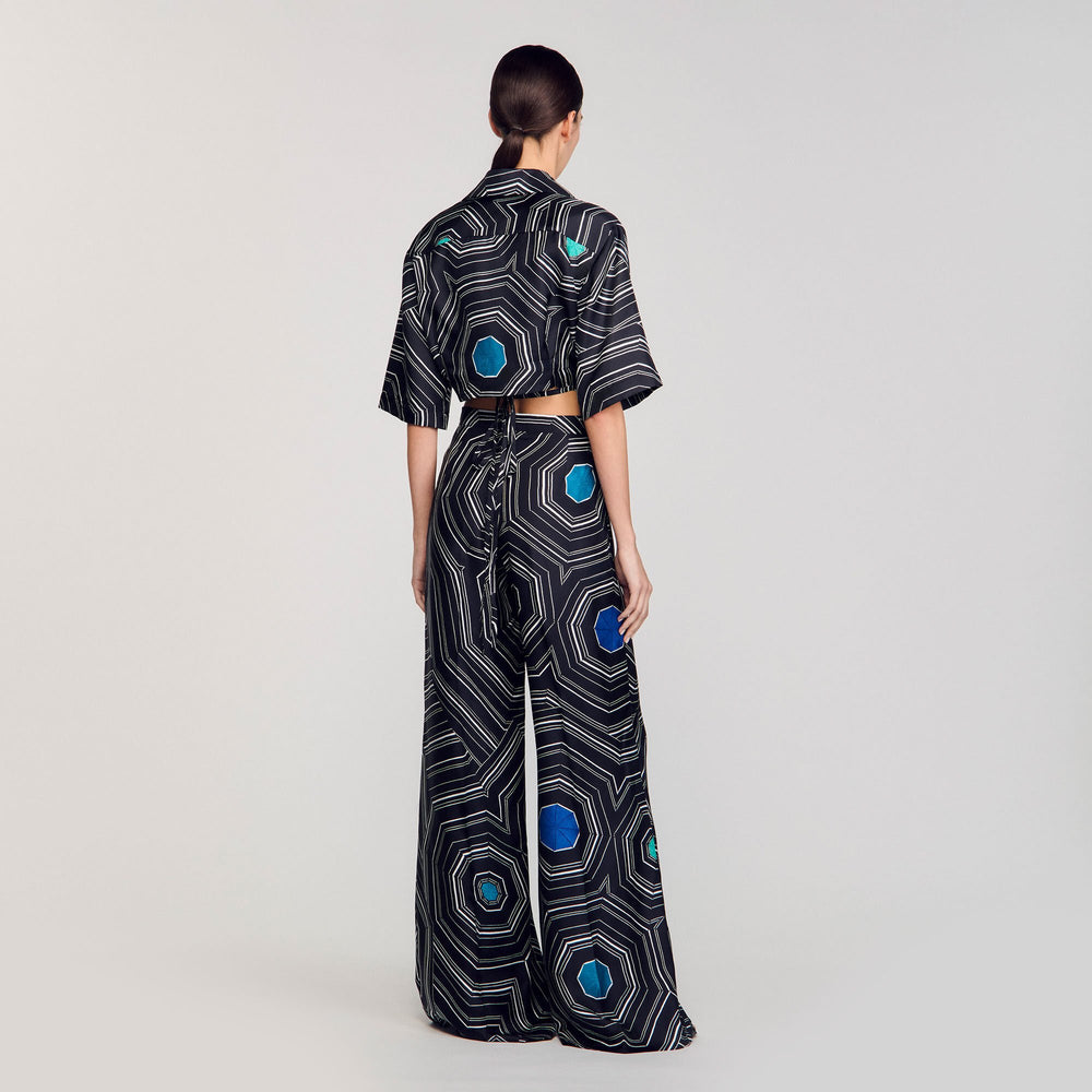 Sandro / Spiral-motif silk shirt Black