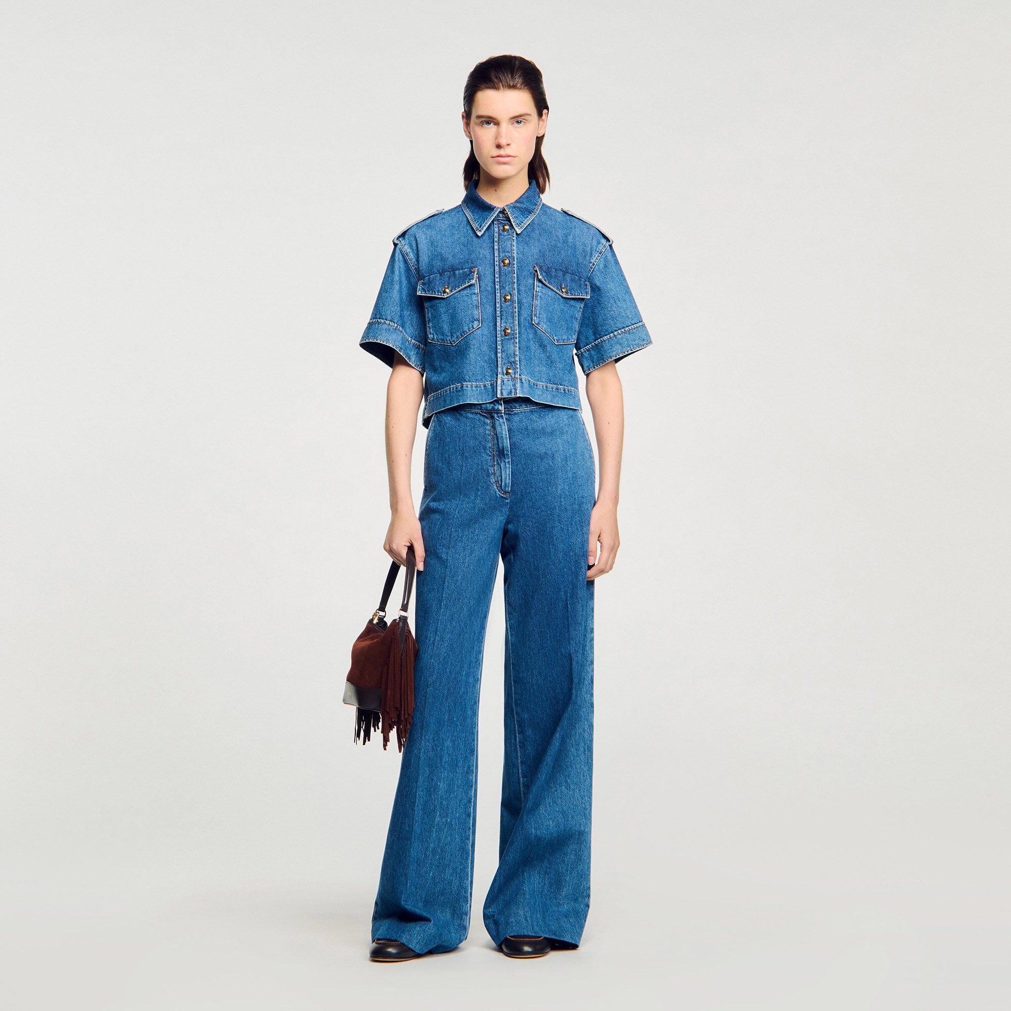 Sandro / Cropped denim shirt Blue Jean