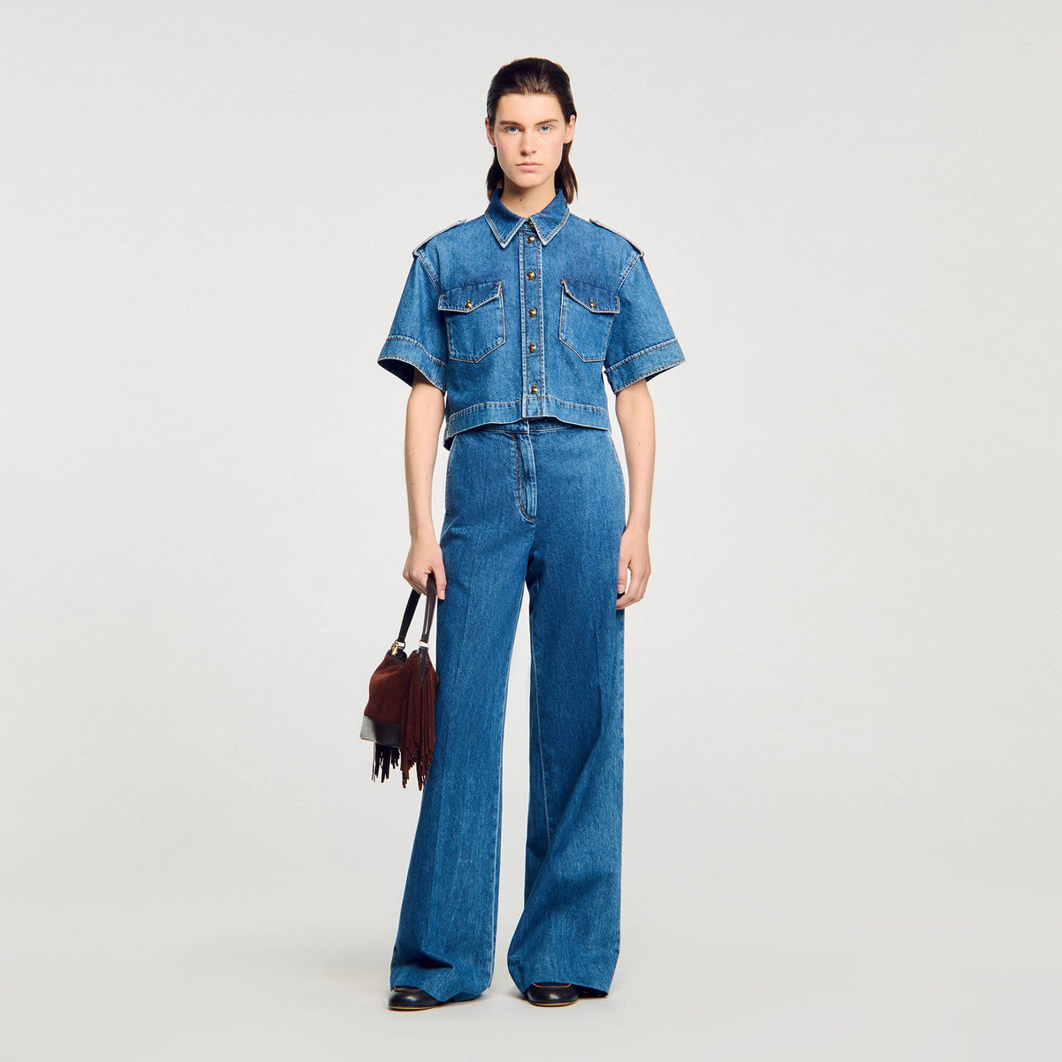Sandro / Cropped denim shirt Blue Jean