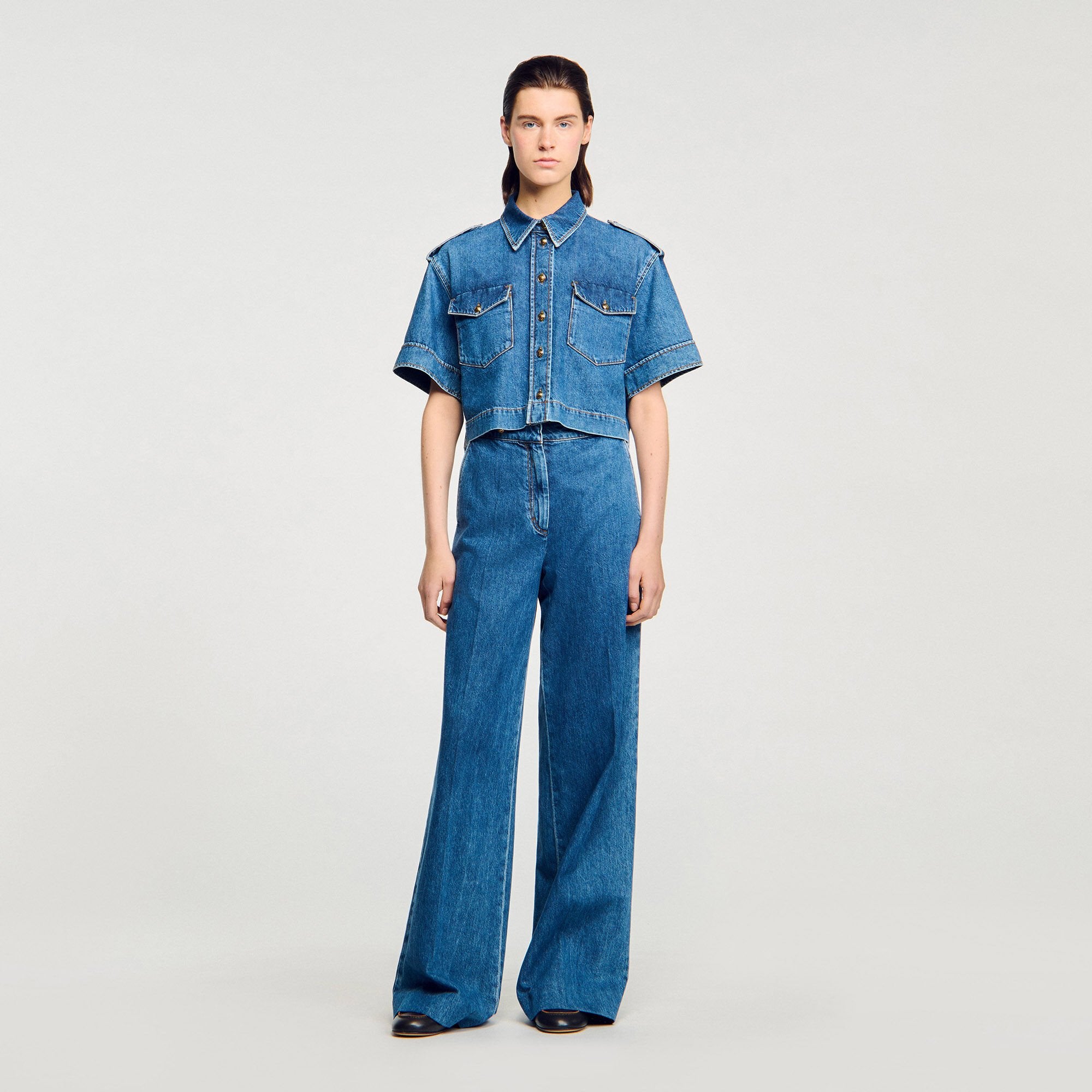 Sandro / Cropped denim shirt Blue Jean