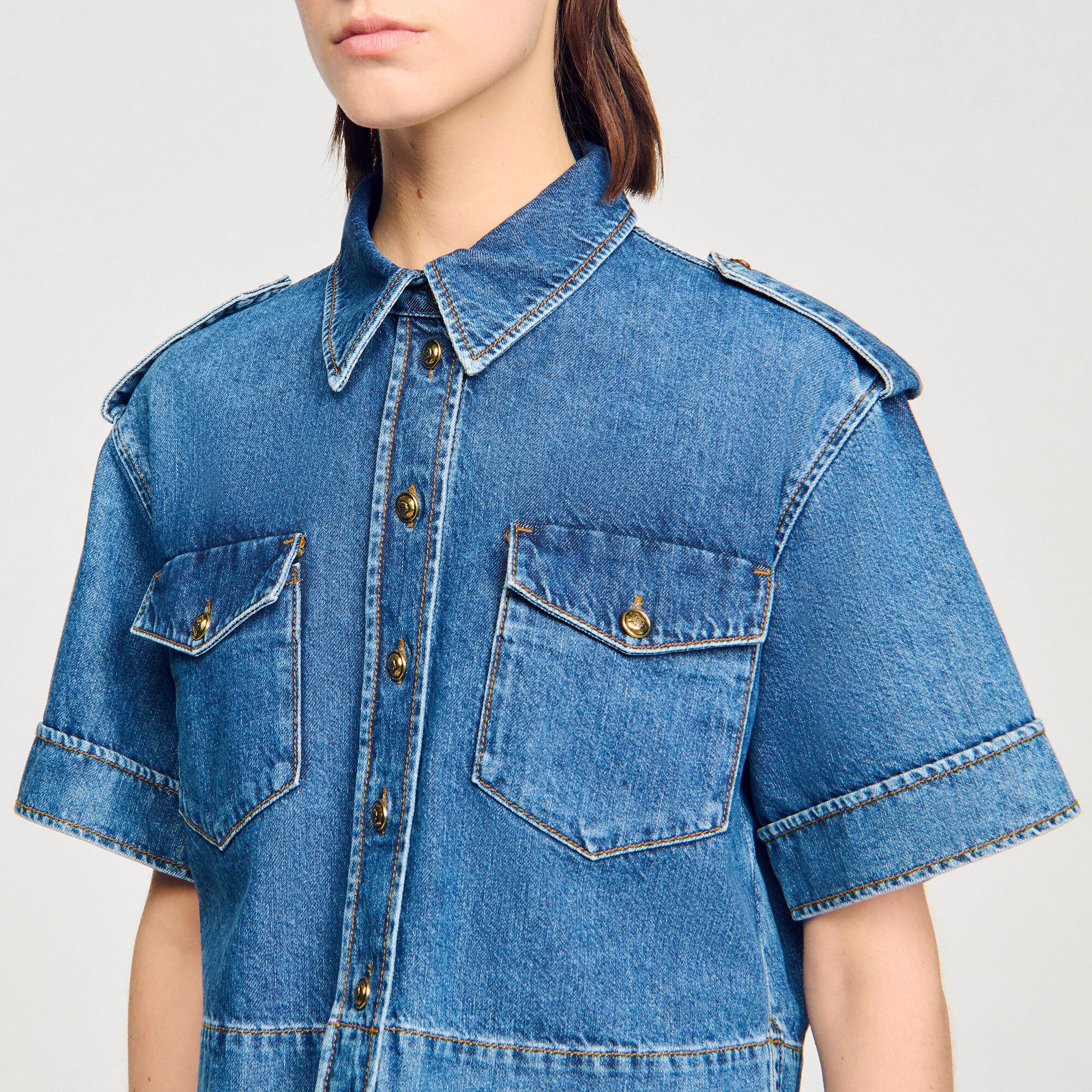 Sandro / Cropped denim shirt Blue Jean