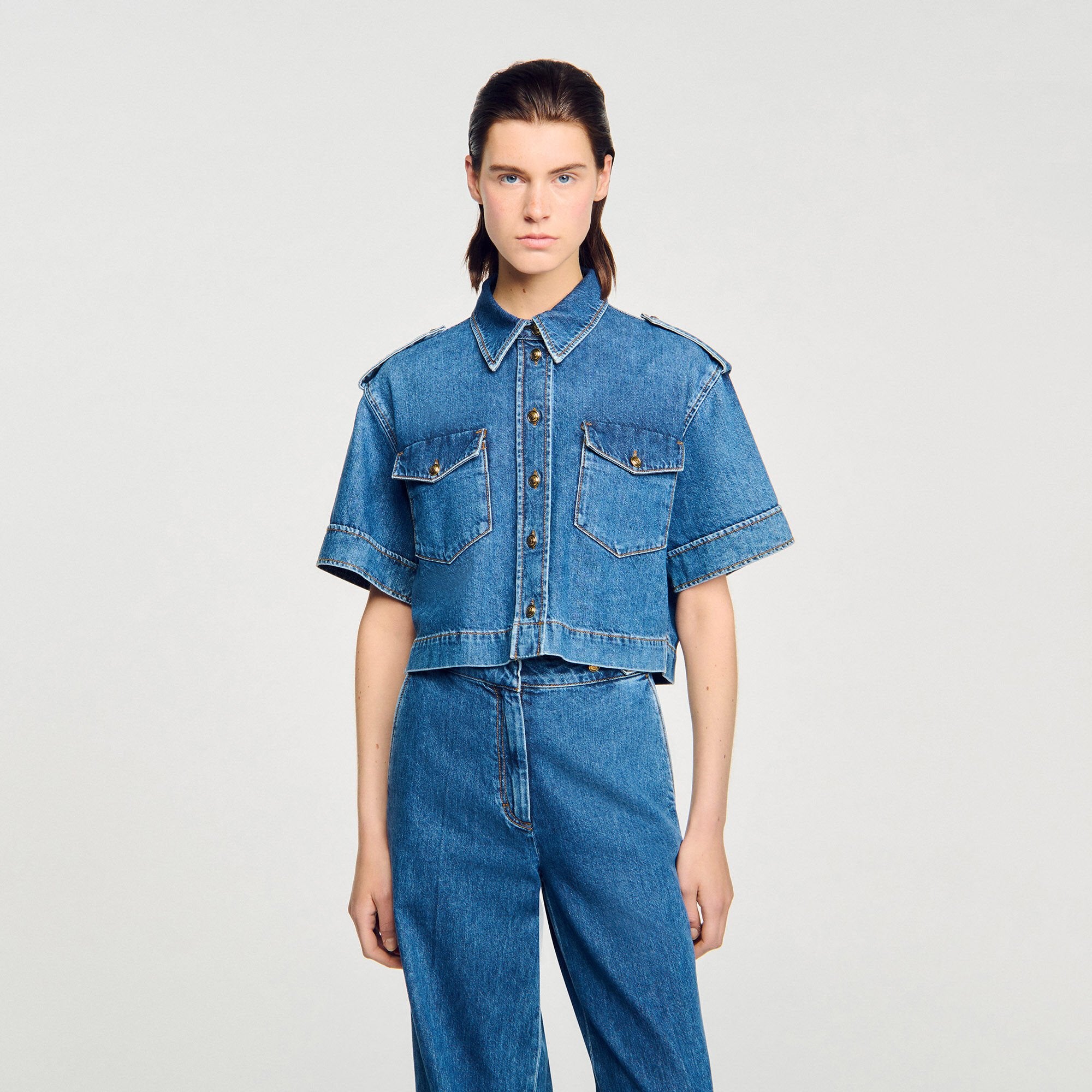 Sandro / Cropped denim shirt Blue Jean