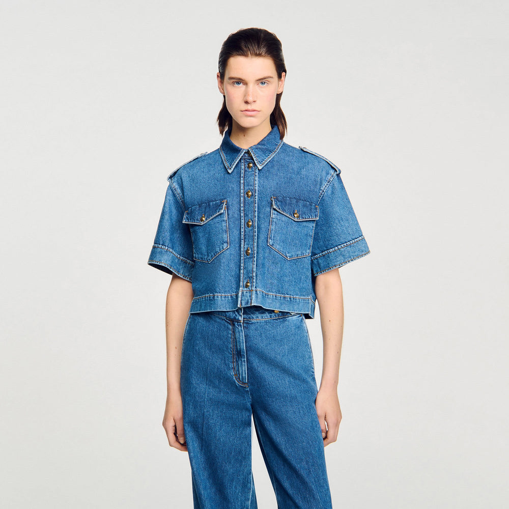Sandro / Cropped denim shirt Blue Jean