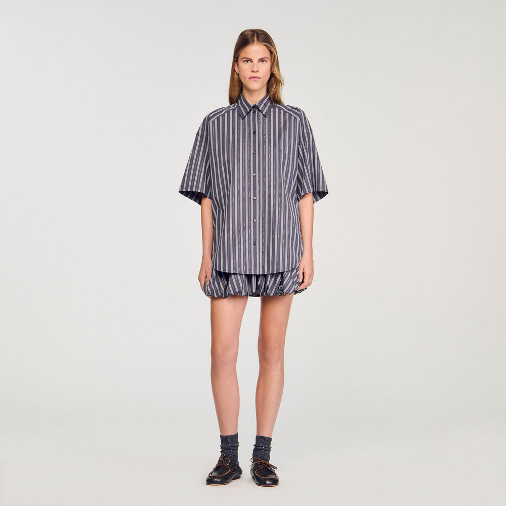 Sandro / Oversized striped rhinestone shirt Grey