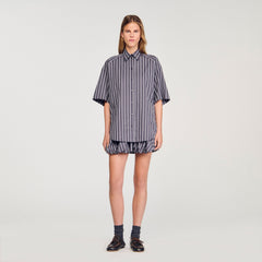 Sandro / Oversized striped rhinestone shirt Grey
