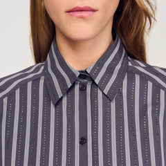 Sandro / Oversized striped rhinestone shirt Grey
