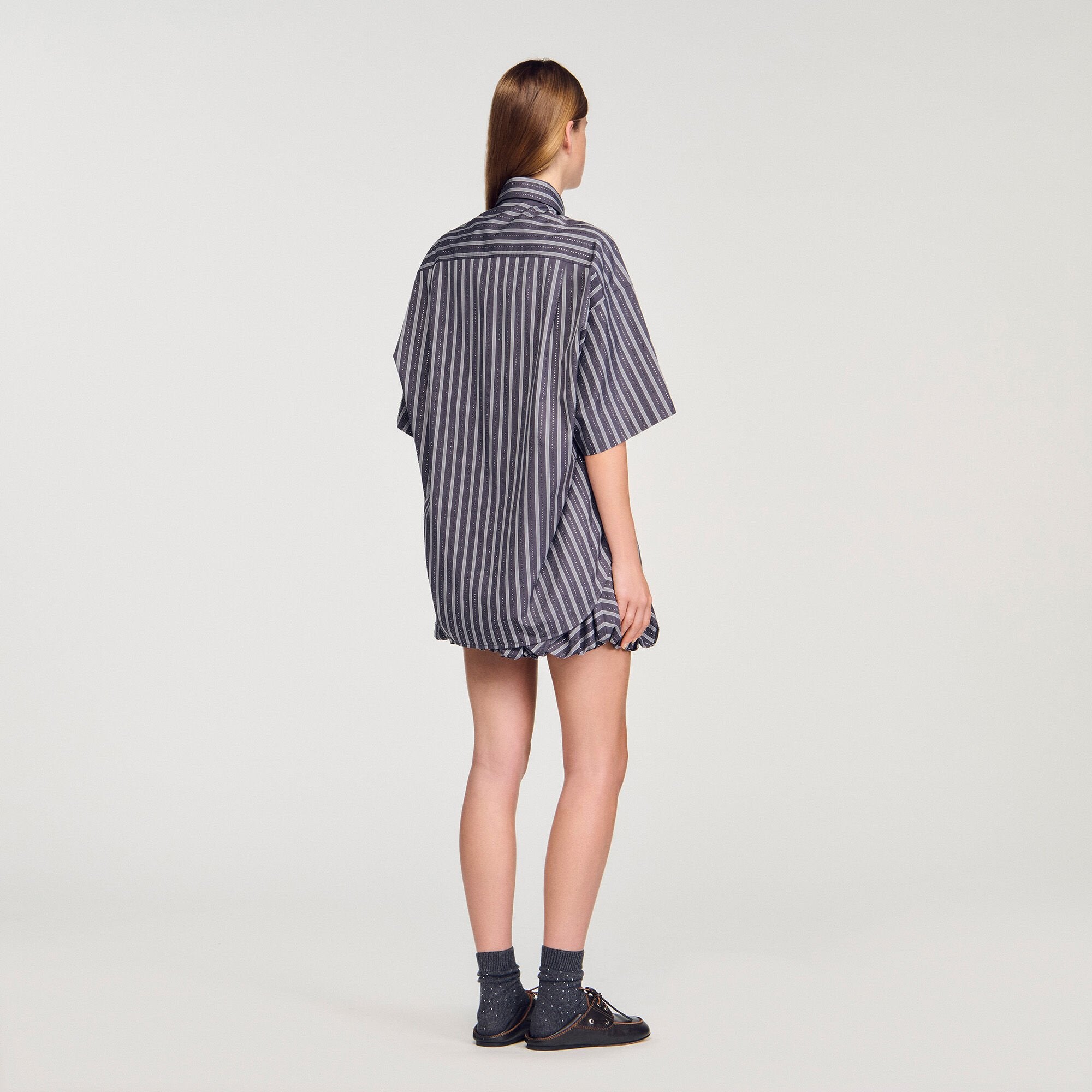 Sandro / Oversized striped rhinestone shirt Grey