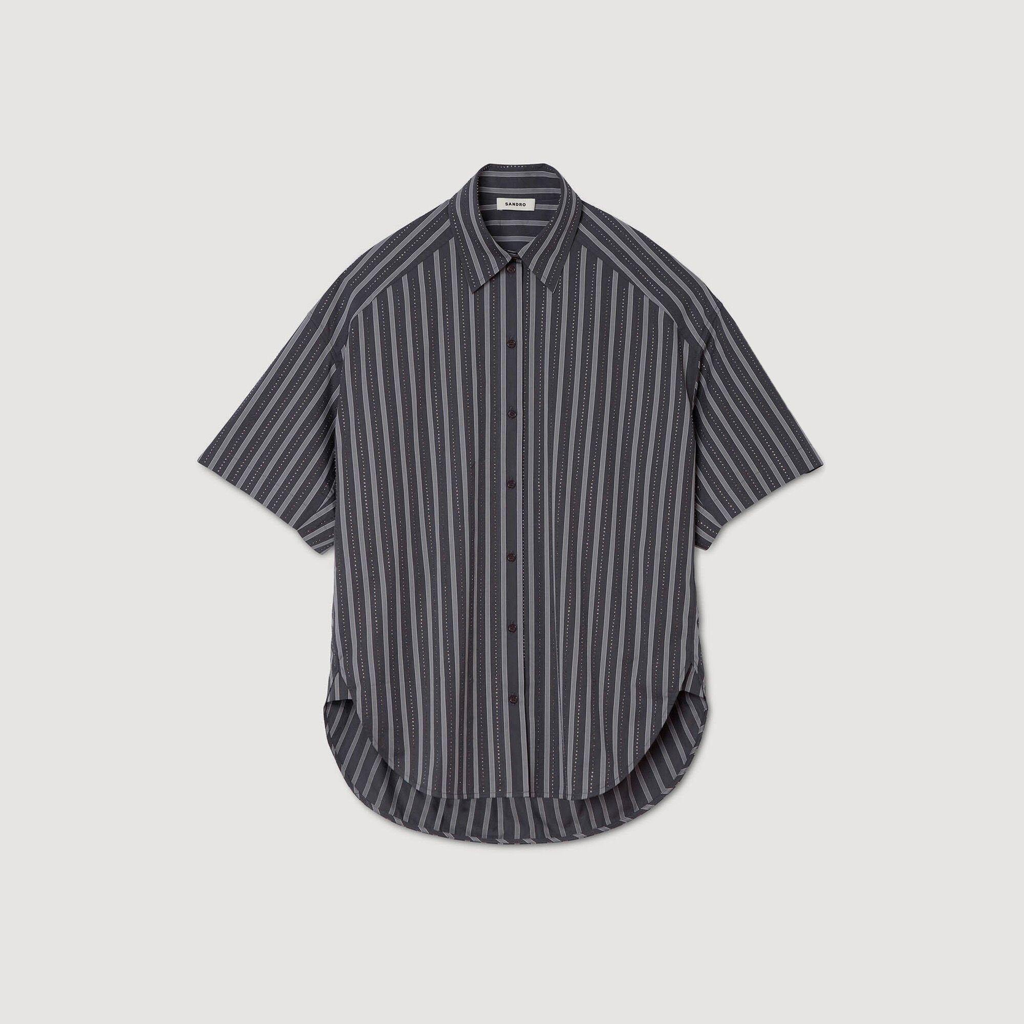 Sandro / Oversized striped rhinestone shirt Grey