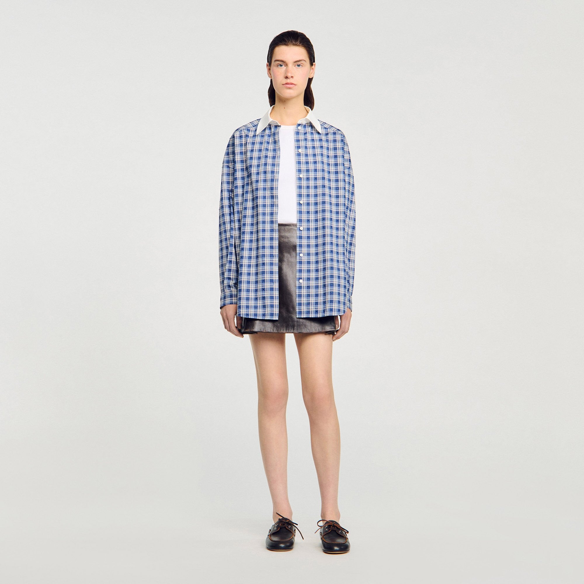 Sandro / Rhinestone checkered shirt Blue
