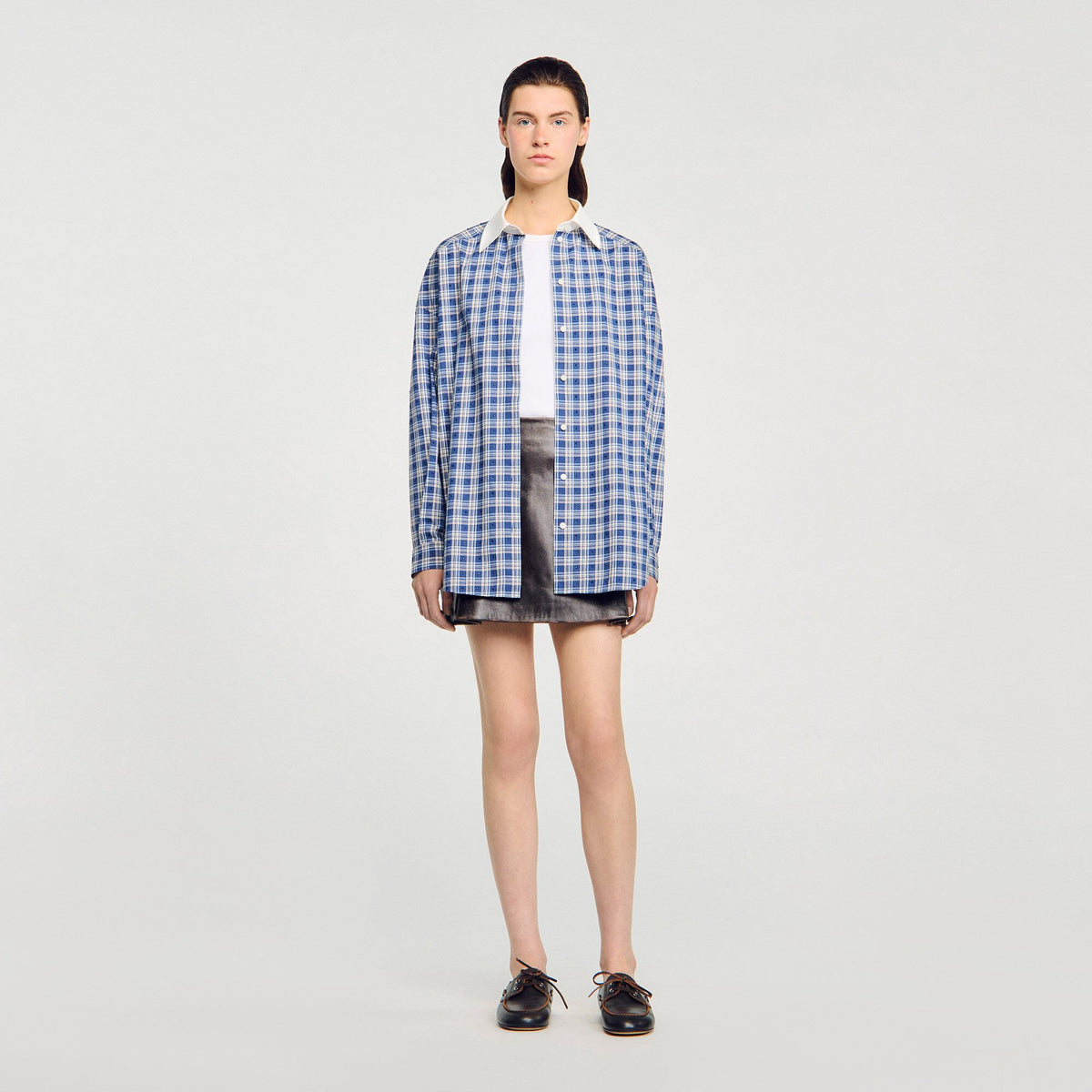 Sandro / Rhinestone checkered shirt Blue