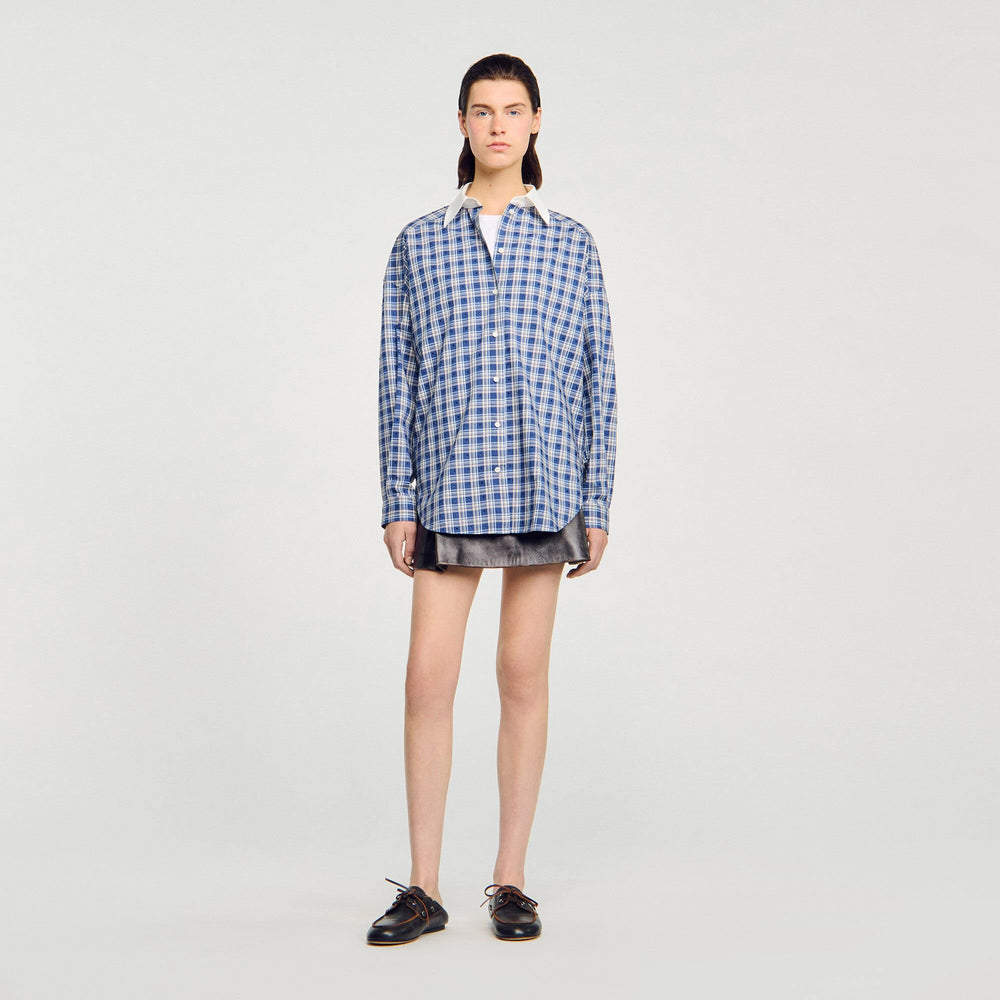 Sandro / Rhinestone checkered shirt Blue