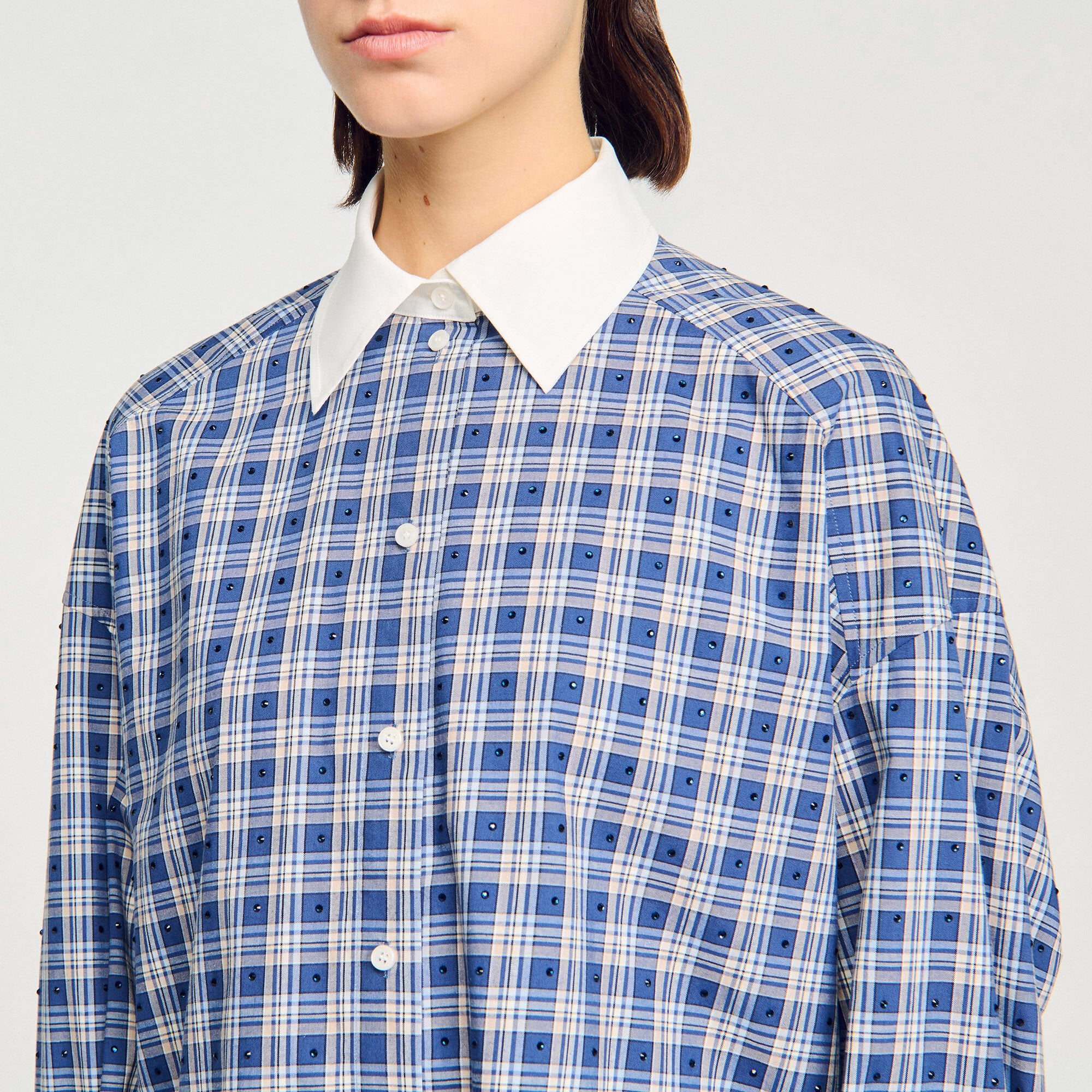 Sandro / Rhinestone checkered shirt Blue