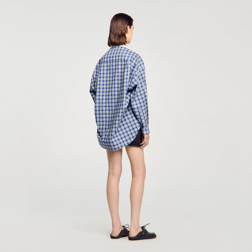 Sandro / Rhinestone checkered shirt Blue