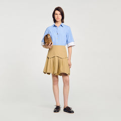 Sandro / Cropped small-check shirt Ciel / Blanc