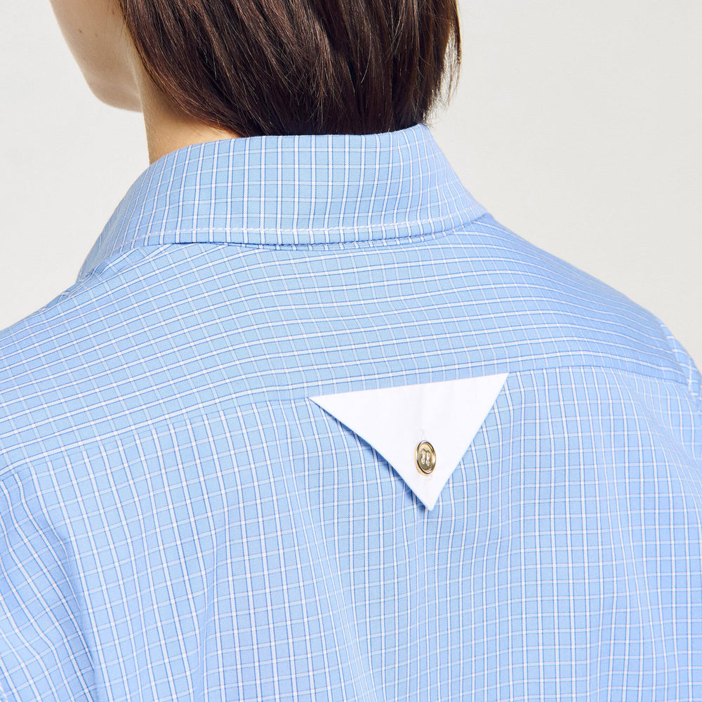 Sandro / Cropped small-check shirt Ciel / Blanc