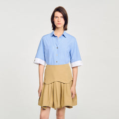 Sandro / Cropped small-check shirt Ciel / Blanc