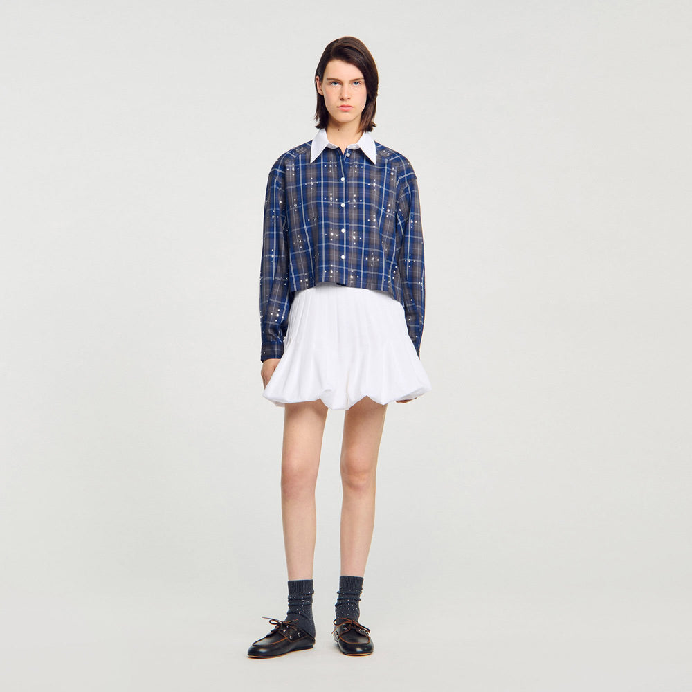 Sandro / Rhinestone checkered collar shirt Blue