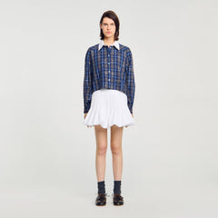 Sandro / Rhinestone checkered collar shirt Blue