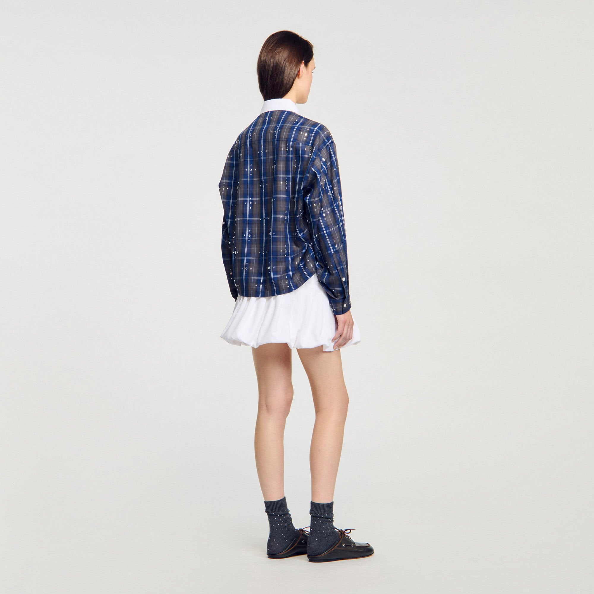 Sandro / Rhinestone checkered collar shirt Blue