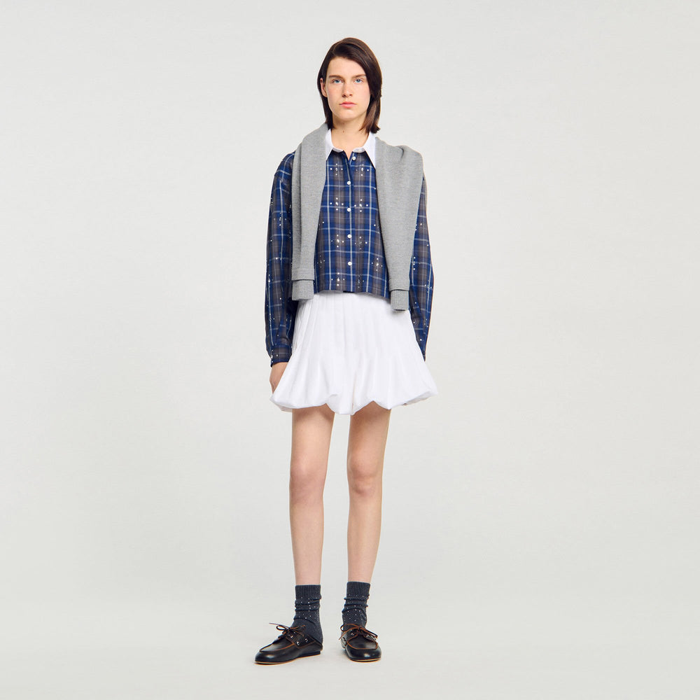 Sandro / Rhinestone checkered collar shirt Blue