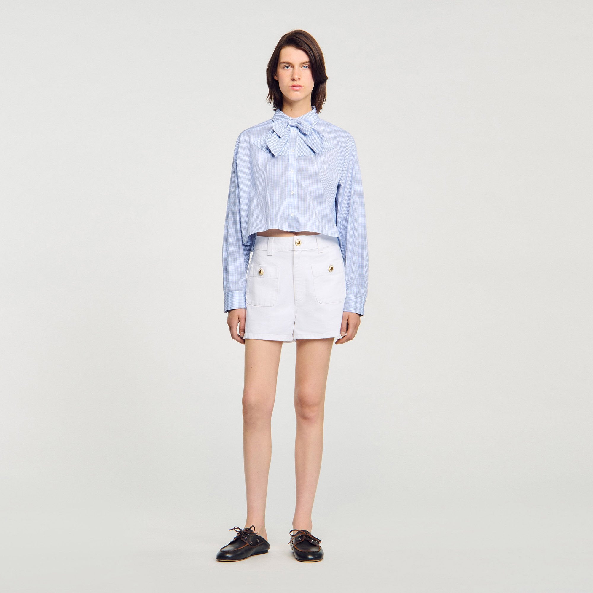 Sandro / Bow collar shirt Ciel / Blanc