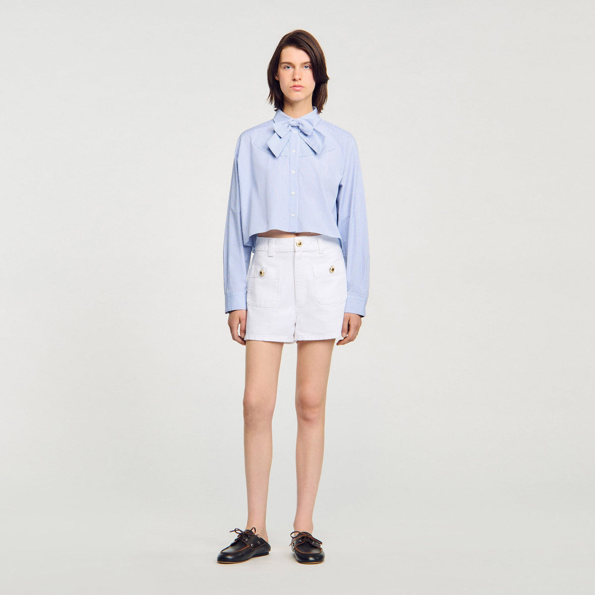 Sandro / Bow collar shirt Ciel / Blanc