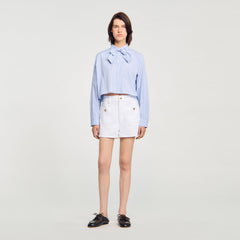 Sandro / Bow collar shirt Ciel / Blanc