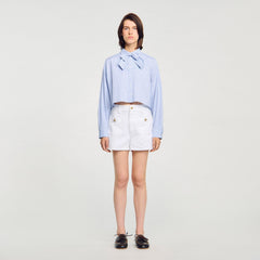 Sandro / Bow collar shirt Ciel / Blanc