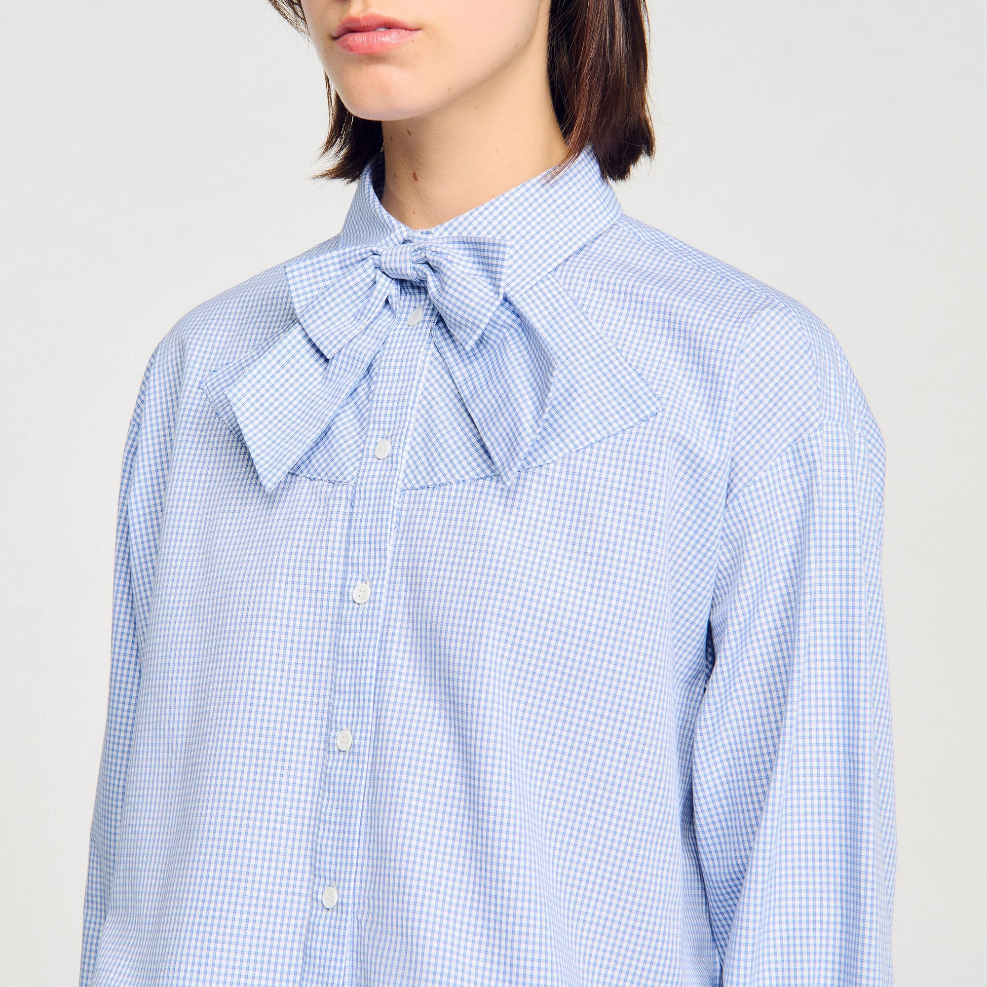 Sandro / Bow collar shirt Ciel / Blanc