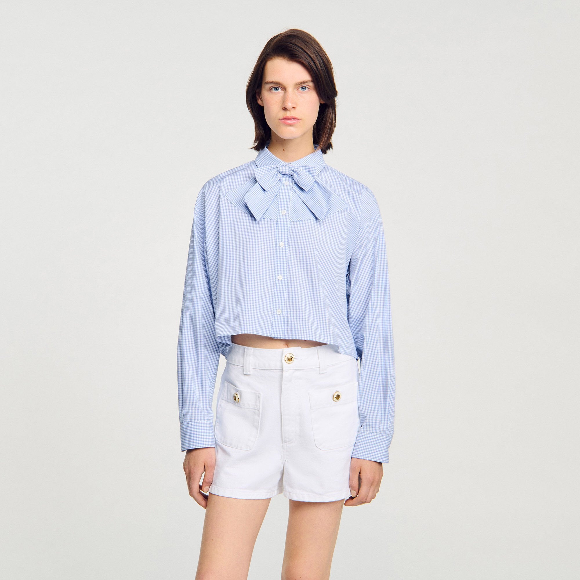Sandro / Bow collar shirt Ciel / Blanc