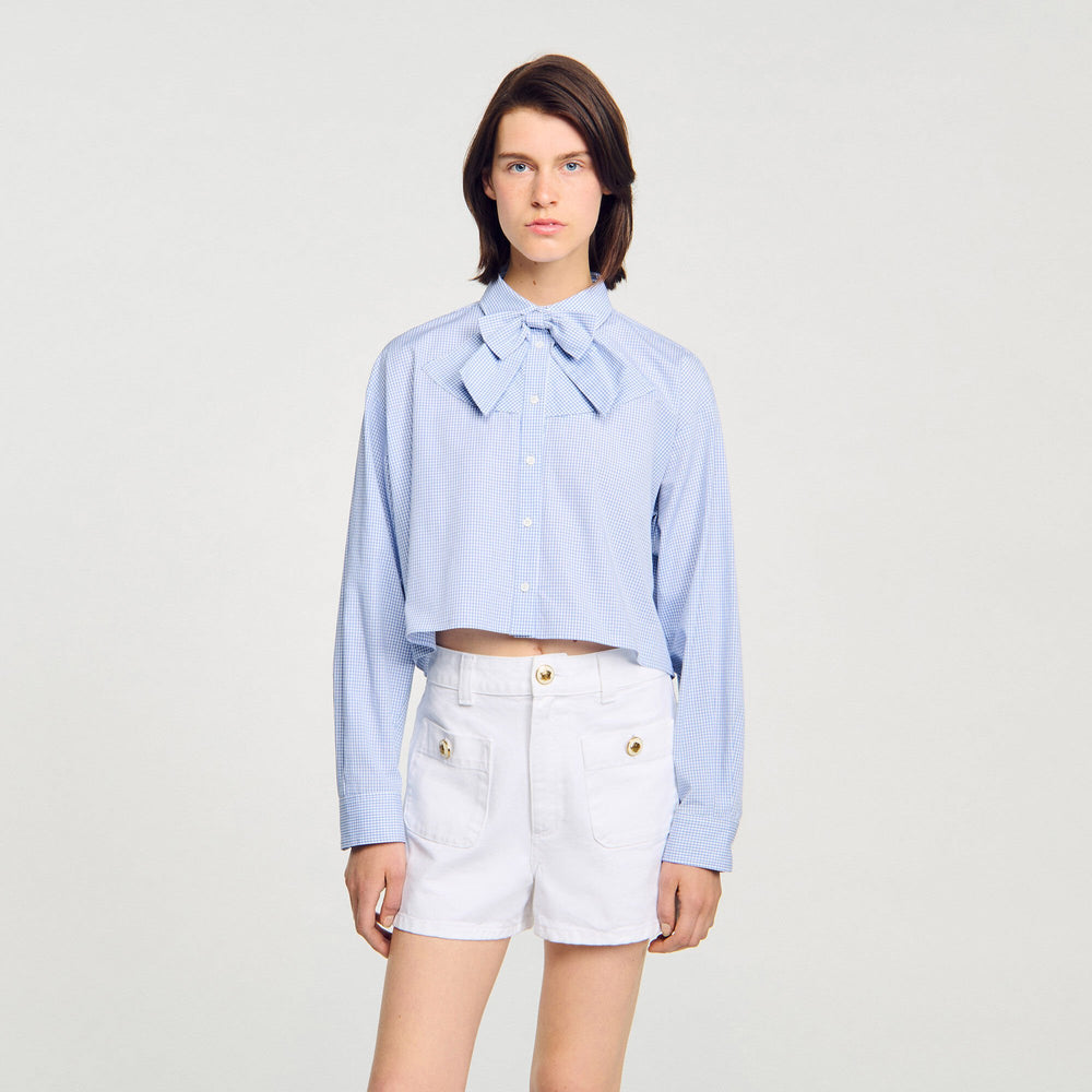 Sandro / Bow collar shirt Ciel / Blanc