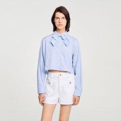 Sandro / Bow collar shirt Ciel / Blanc