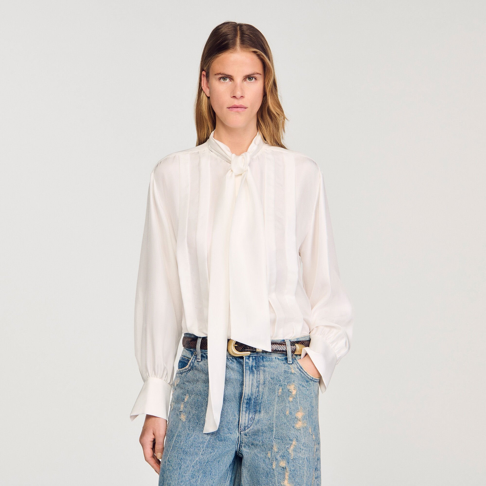 Sandro / Silk lavallière shirt Ecru