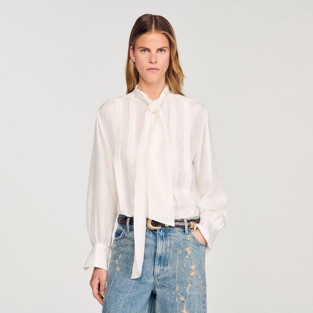 Sandro / Silk lavallière shirt Ecru