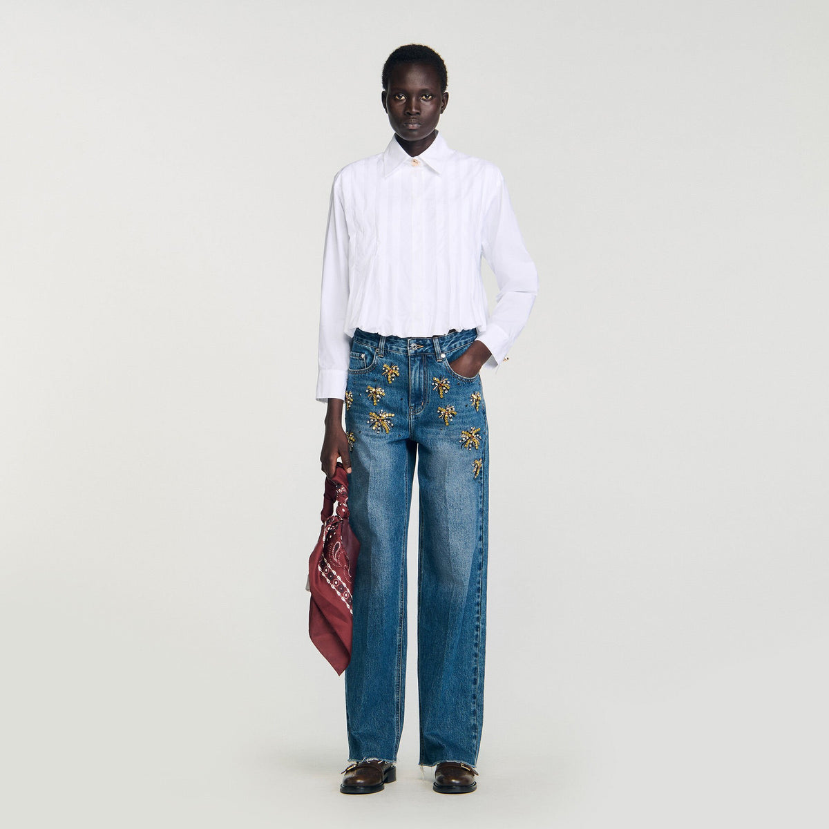 Sandro / Pleated cropped shirt White