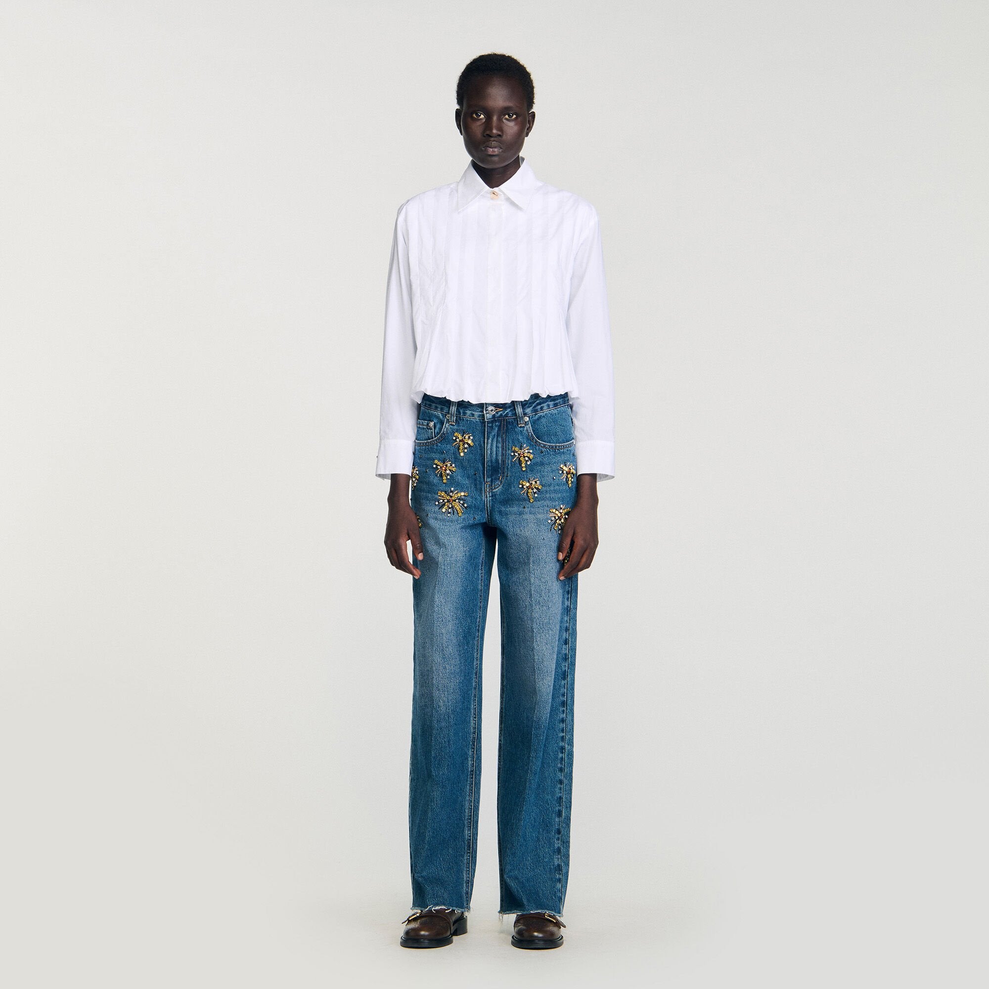 Sandro / Pleated cropped shirt White