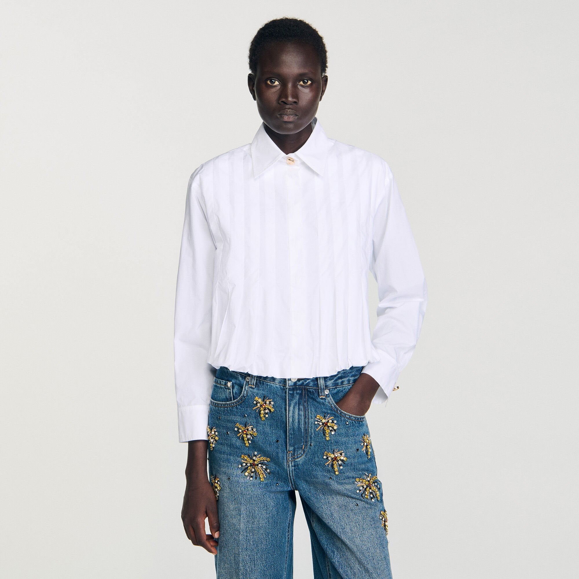 Sandro / Pleated cropped shirt White