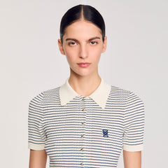 Sandro / Striped knit jumpsuit Ecru