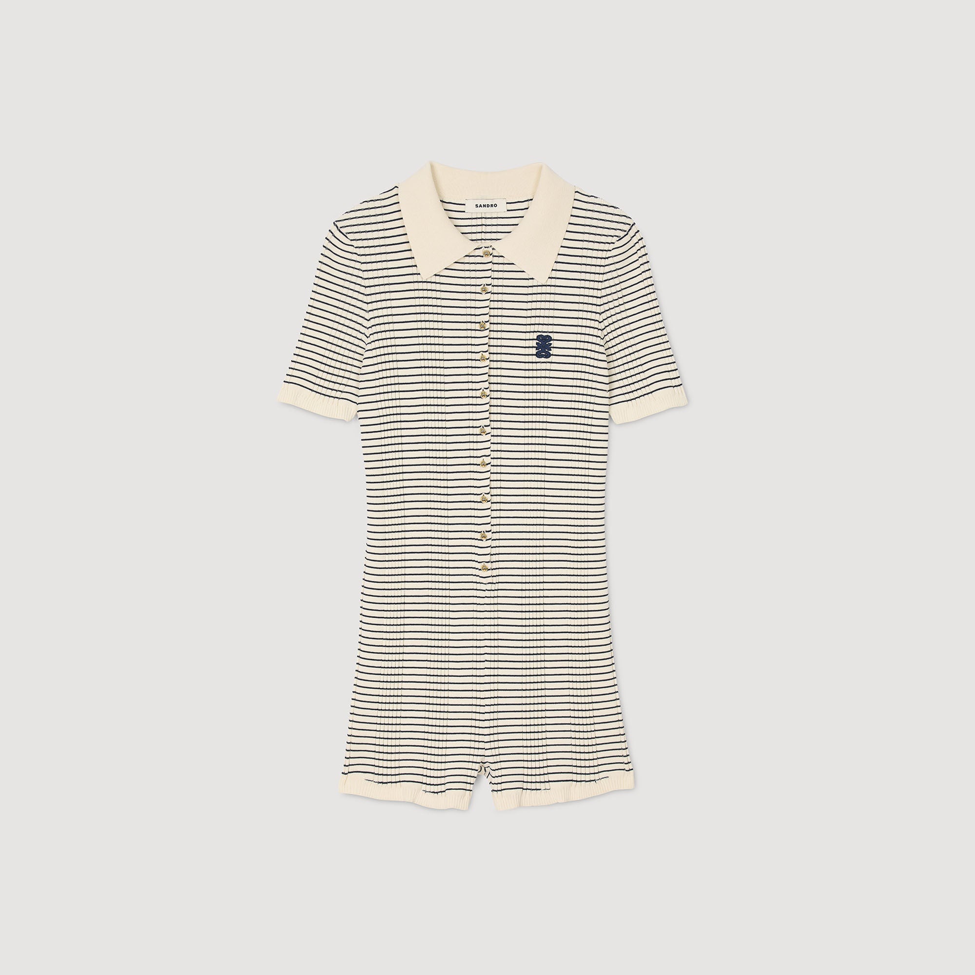Sandro / Striped knit jumpsuit Ecru