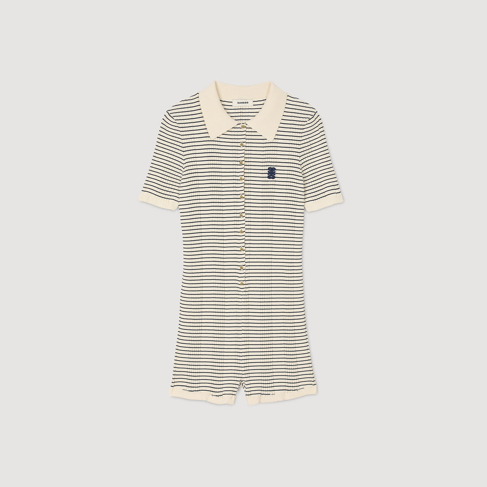 Sandro / Striped knit jumpsuit Ecru