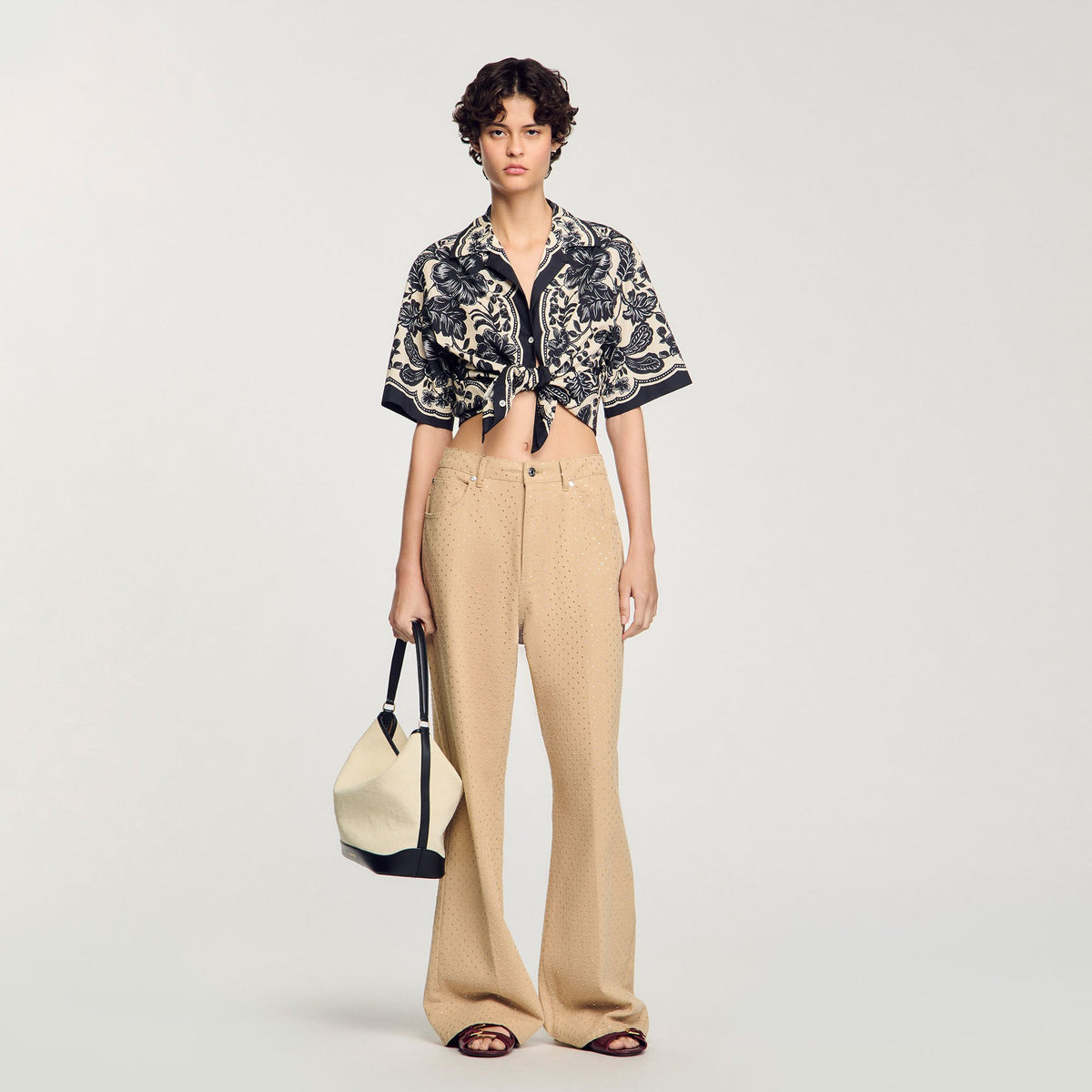 Sandro / Rhinestone-embellished jeans Sand