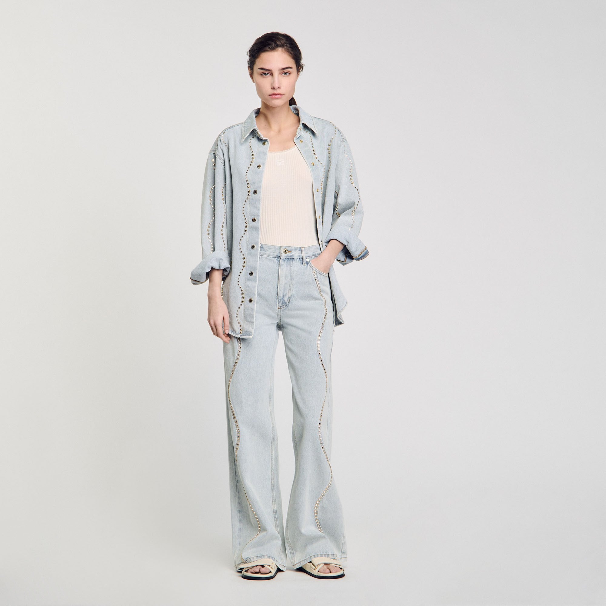 Sandro / Jeans with rhinestone stripes Light Bu Jean