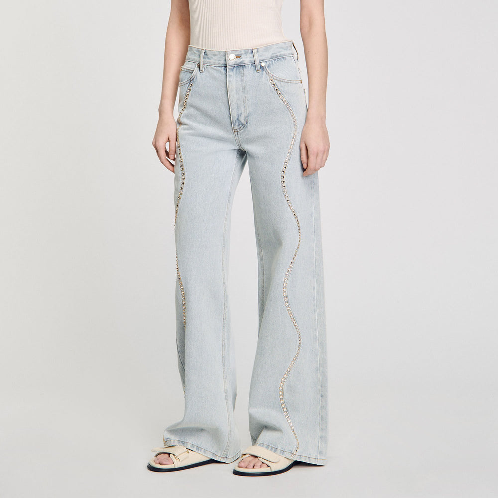 Sandro / Jeans with rhinestone stripes Light Bu Jean