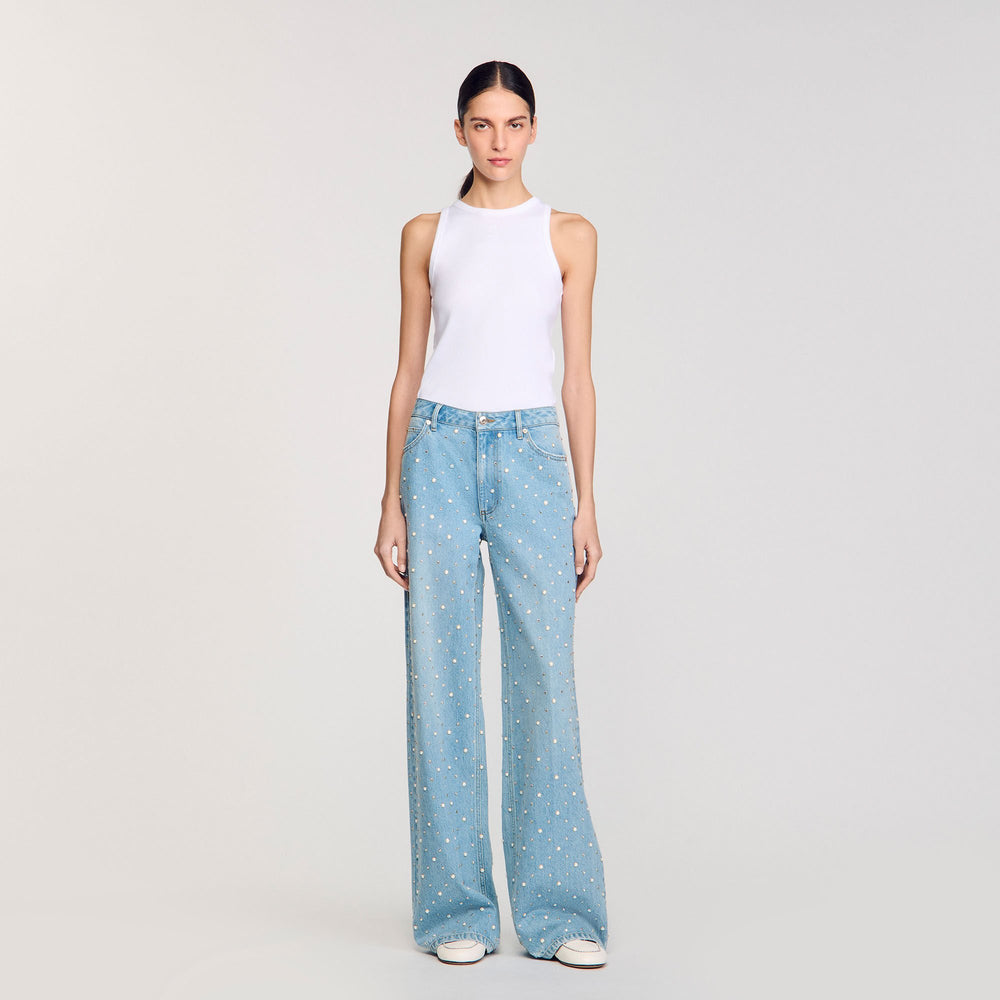Sandro / Rhinestone and beaded jeans Blue Jean