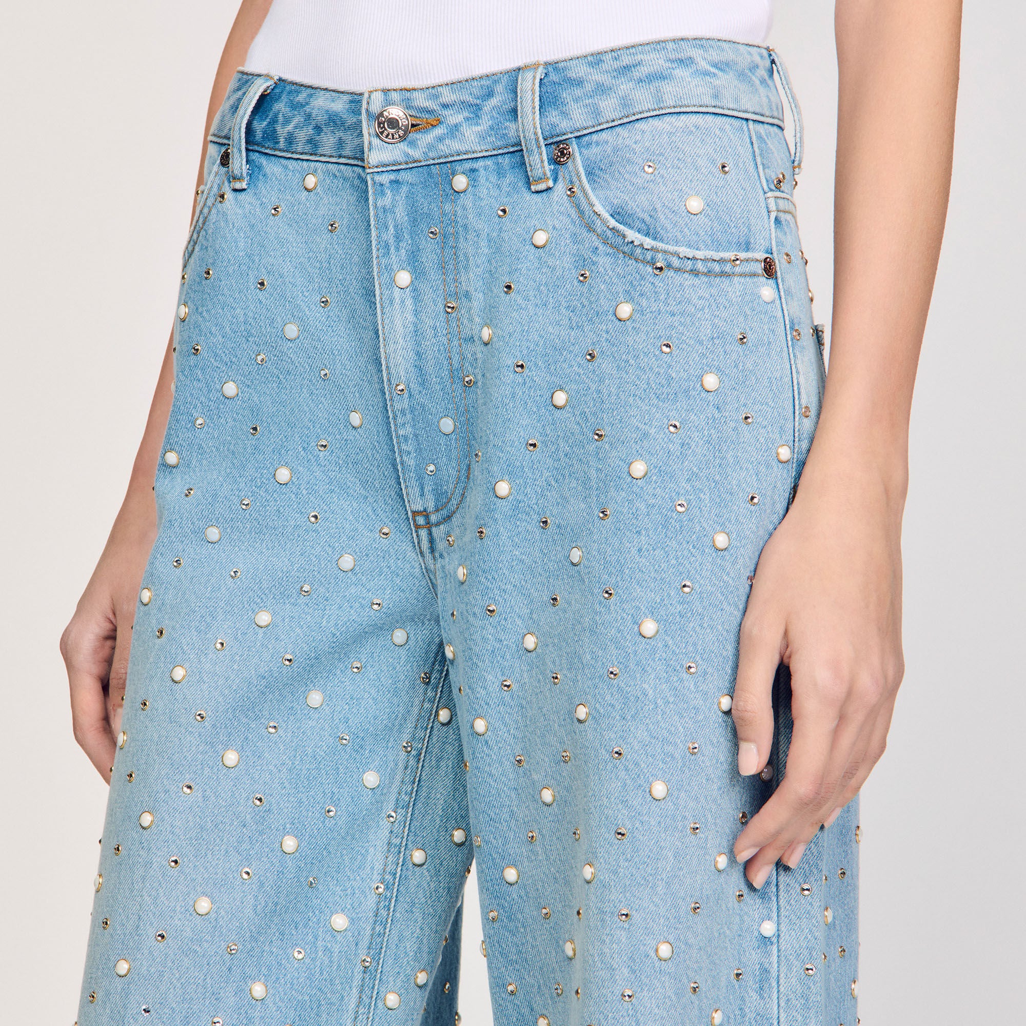 Sandro / Rhinestone and beaded jeans Blue Jean