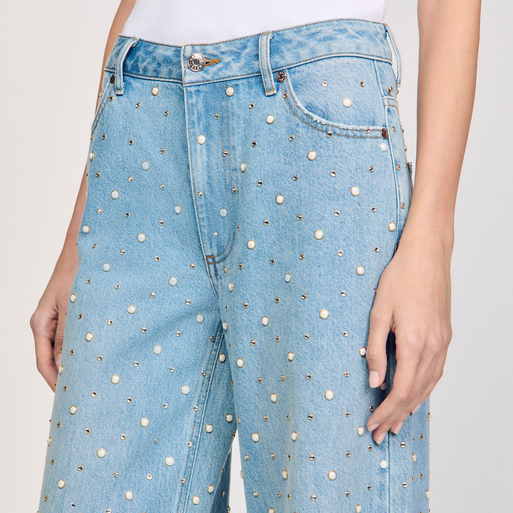 Sandro / Rhinestone and beaded jeans Blue Jean