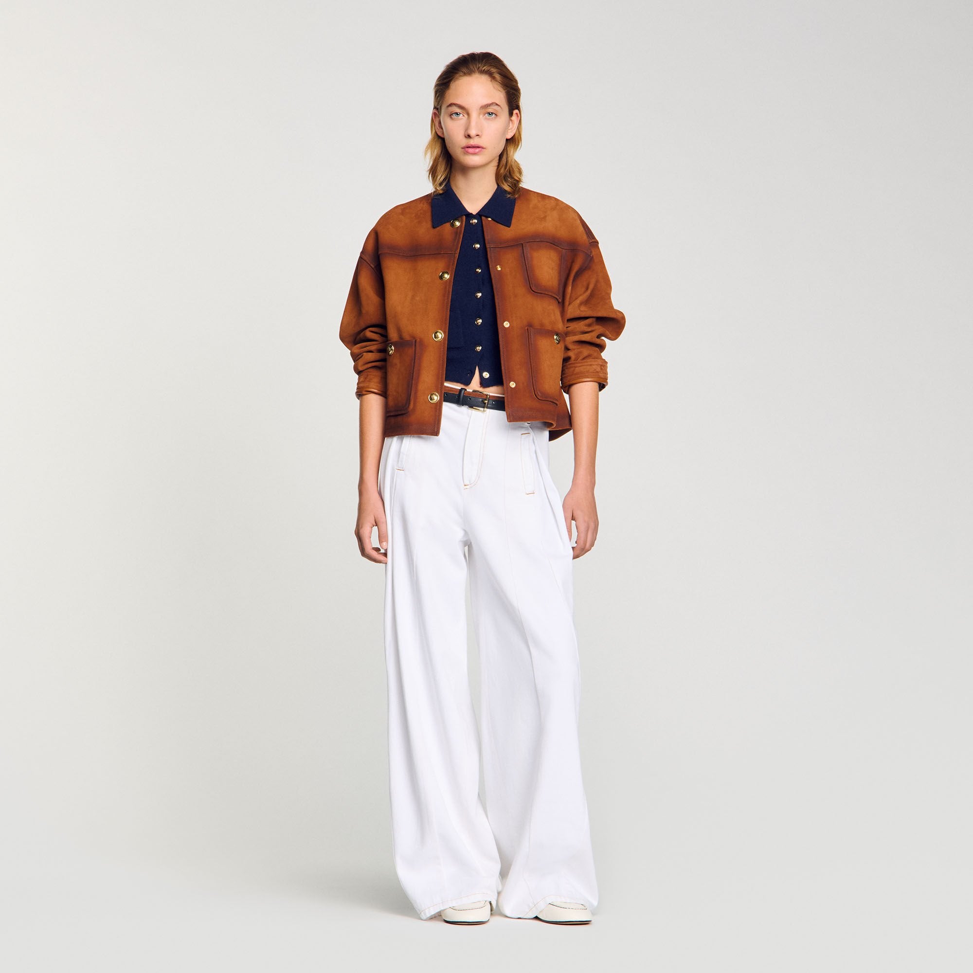 Sandro / Topstitched wide-leg jeans White