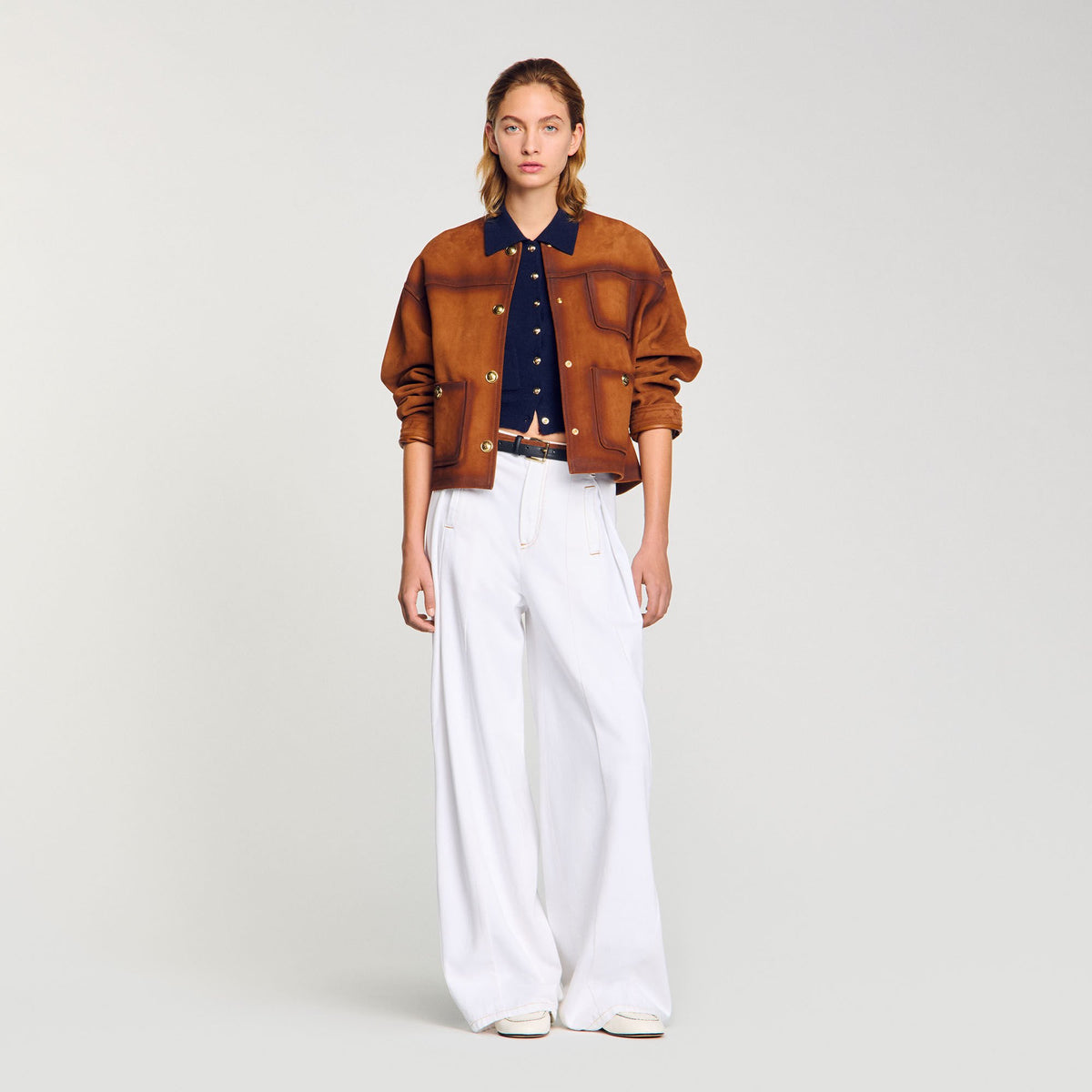 Sandro / Topstitched wide-leg jeans White